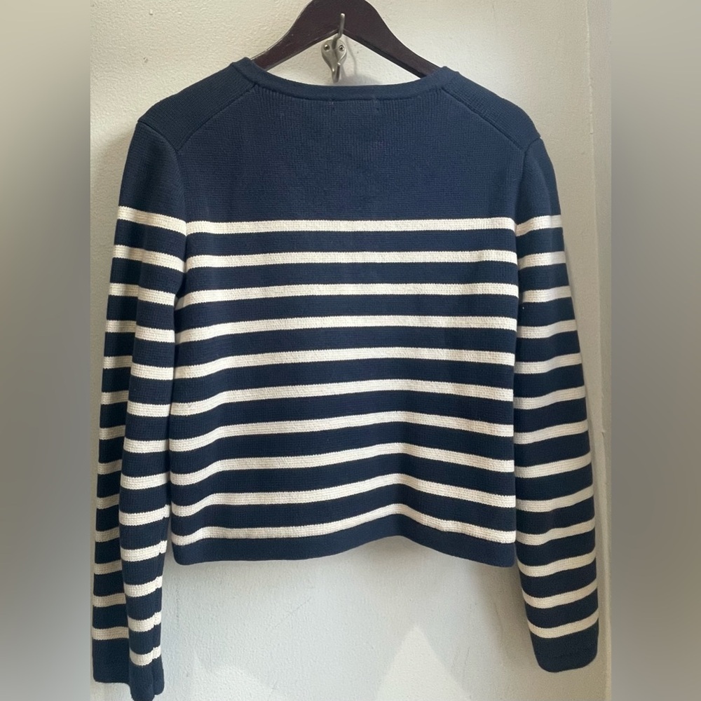 J. Crew Striped Emilie Patch Pocket Sweater Cardigan Size L - Picture 2 of 5